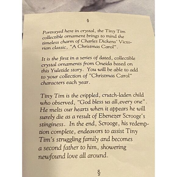 Vintage Tiny Tim 1991 A Christmas Carol Collectible Crystal Ornament By Oneida - Picture 6 of 6